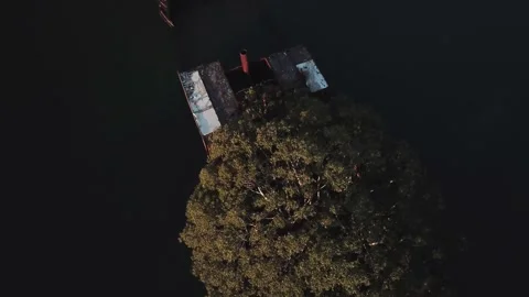 Low drone flyover of shipwreck ss ayrfield parramatta river homebush sydney 스톡 동영상 131830448