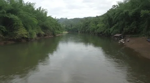Low drone over River Kwai part 1 Stock Footage 66442486