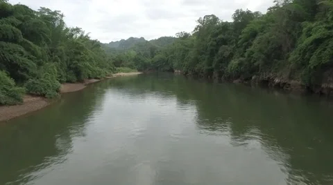 Low drone over River Kwai part 2 Stock Footage 66442589