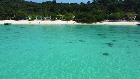 Low Drone Over Water Approaching Long Beach Phi Phi Island Stock Footage 331145054