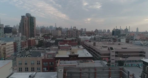 Low drone perspective of a Lower East Side street in Manhattan.New York. USA. Stock Footage 95655027