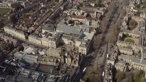 Low drone shot towards Ashmolean Museum Oxford Stock Footage 185381557