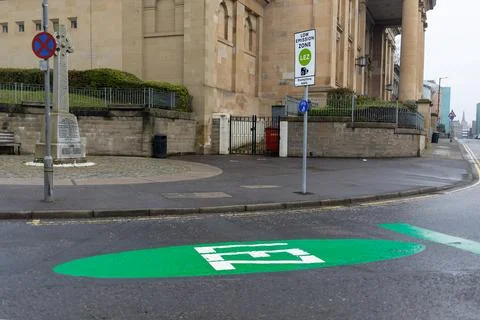 Low Emission Zone Entry Point with LEZ Painted Sign on Tarmac Road Surface Stock Photos