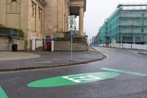 Low Emission Zone Entry Point with LEZ Painted Sign on Tarmac Road Surface Stock Photos