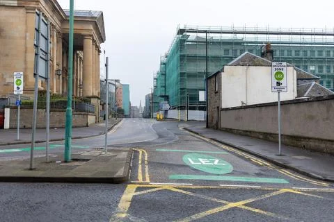 Low Emission Zone Entry Point with LEZ Painted Sign on Tarmac Road Surface Stock Photos