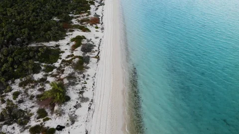 Low Empty Beach Coastline By Drone- Long Bay Beach - Turks and Caicos, 4K Stock Footage 122114204