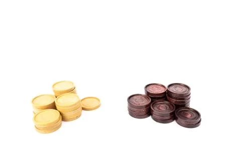 Low-end plastic round checkers piece in white background 写真素材
