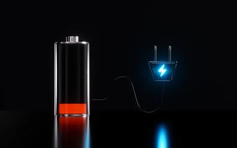 Low energy battery with live socket, 3d rendering. Stock Photos
