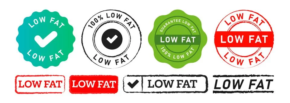 Low fat rectangle and circle stamp label sticker sign for diet healthy Stock Illustration