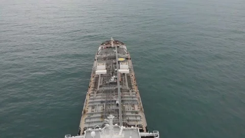Low flight above the deck of oil product tanker at anchor. Stock Footage 141112682
