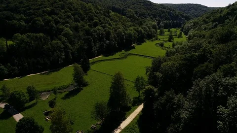 Low Flight above River in Valley - Germany Stock Footage 112031924