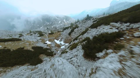 Low Flight Around Mountain Slope in Val Parola Dolomite. FPV Shot. Stock Footage 110882057