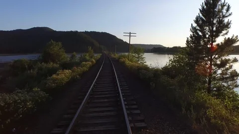Low Flight Over Abandoned Train Tracks Trestle Forest Lake, Washington Stock Footage 101625606