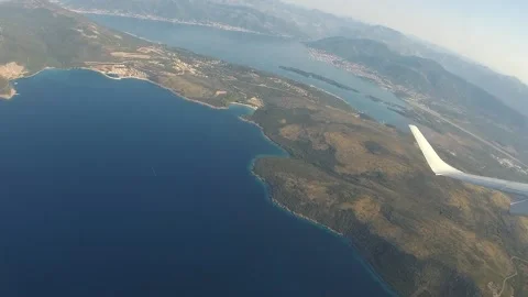 Low flight over Bay of Kotor, Tivat, Montenegro. Summer 2020. Stock Footage 146770185