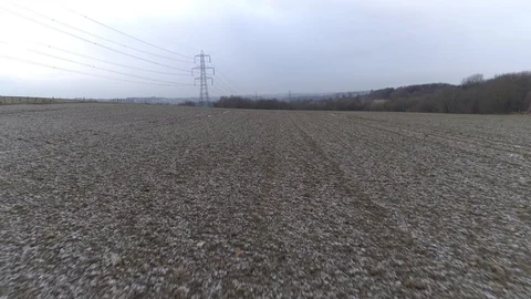 Low flight over a frozen field near Batley, Drone, Yorkshire Video stock 93420853