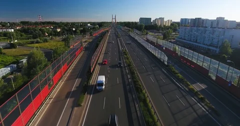 Low Flight Over Highway At Sunset Stock Footage 91105282