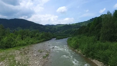 Low flight over mountains river in Ukraine Stock Footage 118392153