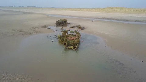 Low flight over the Mv Irish trader ship wreck Stock Footage 108688932