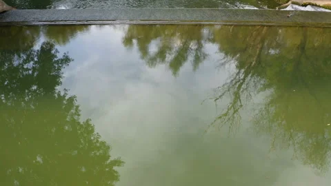 Low flight over a small waterfall on a rural river Stock Footage 138533391