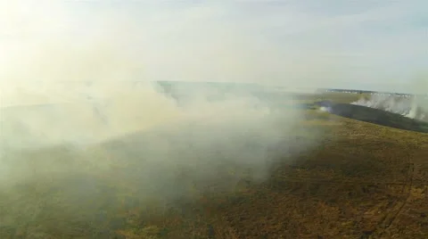 Low flight  in smoke over a fire. Aerial view. Stock Footage 41976711