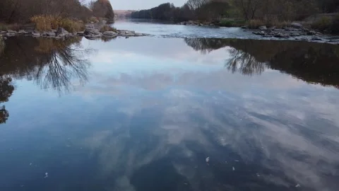 Low Flight under river. Magic nature mirror. Stock Footage 143220532