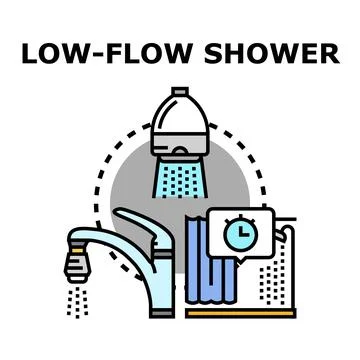 Low flow shower head and faucet saving water Stock Illustration