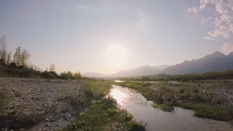 Low Fly Above The River. Sunset Aerial Drone Shot. Stock Footage 88811392