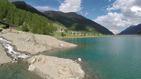 Low Fly Epic Mountain Valley Lake Creek Stock Footage 78317596