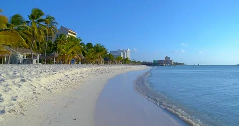 Low fly over empty beach with no tourist due to corona crisis. Stock-Footage 128550965