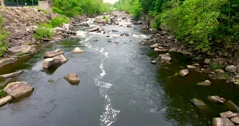 Low flying 4k drone footage over the rocks, rapids and wildlife, Occoquan River Stock Footage 195818894