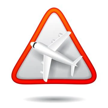 Low flying aircraft Triangular red road sign. 3D style vector illustration Stock Illustration