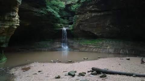 Low Flying Drone Approaching Waterfall Deep in Canyon Stock Footage 282826823
