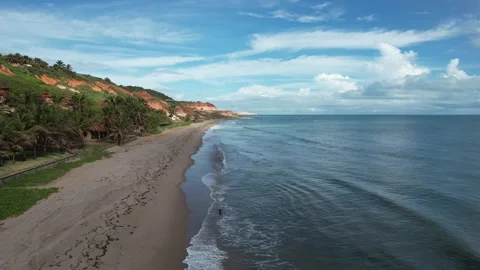 Low-flying drone on a beautiful deserted beach, fine sand, paradisiacal Stock Footage 241789091