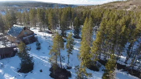 Low Flying Drone over Uinta Mountain Forest Trees in Winter Stock Footage 87719567