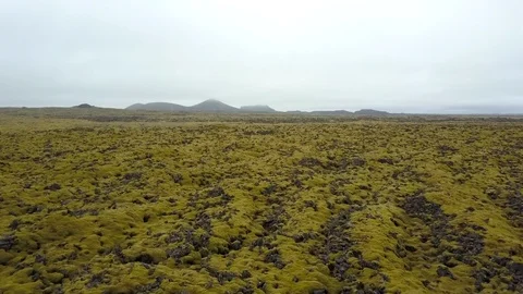 Low Flying Drone Shot Over Barren Landscape Approaching Mountains in Iceland Video stock 89219009