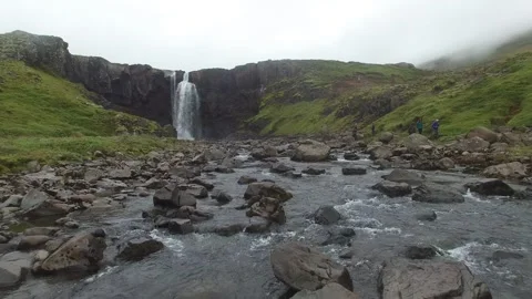 Low flying drone view of waterfall Stock Footage 247713290