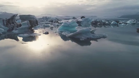 Low flying over the Glacier Lagoon in Iceland Stock Footage 78768118