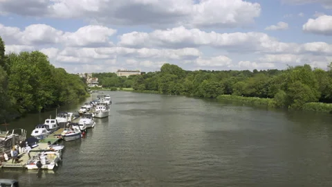 Low flying tracking down a sleepy British countryside river Stock-Footage 151161057