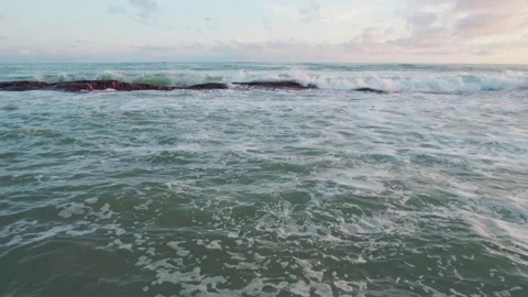 Low flyover waves and rocks, Cape Coast, Ghana Video stock 229019038