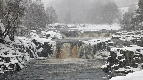 Low Force in Winter, Bowlees, Teesdale, County Durham, UK Stock Footage 148582406