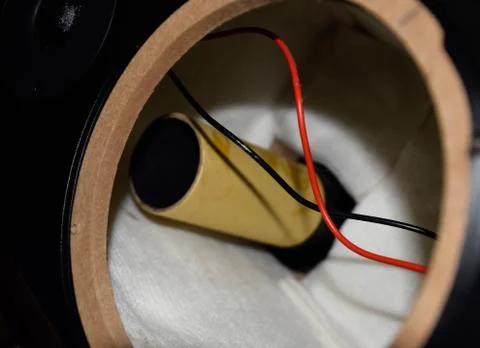 Low-frequency phaser inside the speaker system. We're taking apart the speake Stock Photos