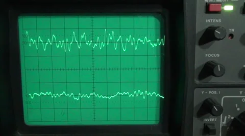 Low frequency on a two channel oscilloscope 03 Stock Footage 37014301