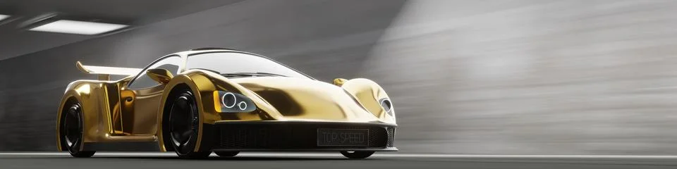 Low Front Angle of a Gold Racing Car with Speed Motion - 3d illustration Stock Illustration