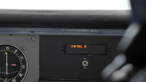 Low Fuel Right Lit On The Dashboard Panel Of A Private Aircraft. Fuel 스톡 동영상 156475486