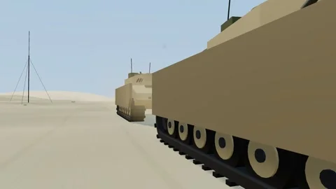 Low ground level view of an armoured column rolling past Stock Footage 341047853