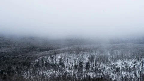 Low hanging clouds over hillside Stock Footage 100138169