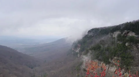 Low Hanging Clouds over Mountain Stock Footage 48505389