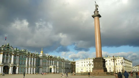 Low heavy clouds over the palace square in St. Petersburg, time lapse Stock Footage 150324527
