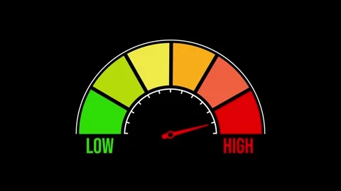 Low to high gauge meter animation with needle indicator video Stock Footage 330498472