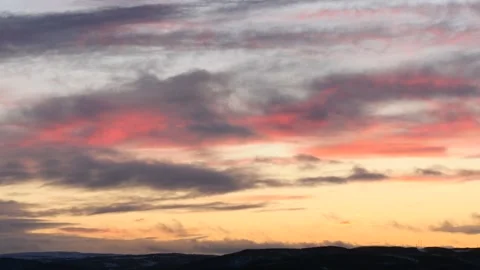 Low hills under a pink sunset northern sky. Stock Footage 143215440